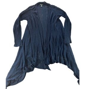 Lauren Ralph Lauren Navy Blue Pointelle Crochet Sharkbite Cardigan Sweater S/M